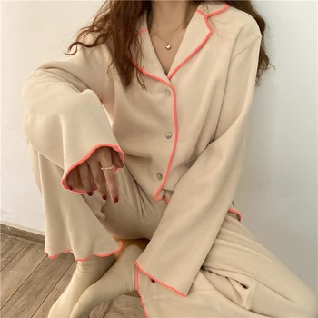 2021 Yeni Sonbahar Kış Kadın Pijama 2 Parça Setleri Gecelik Pijama Büyük Boy Moda Ev Giysileri Takım Elbise