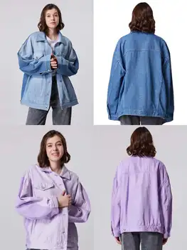 2021 AC Kadın Colorblock denim ceket turn-aşağı yaka moda vahşi rahat bayan pamuklu ceket
