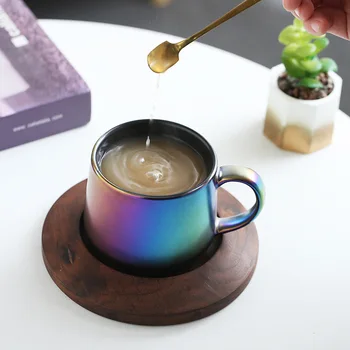 Yaratıcı seramik kahve fincanı yüksek güzellik ceviz tabağı vintage öğleden sonra çay seti basit mat fırın çay bardağı