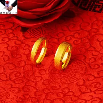 OMHXFC Toptan RI311 Avrupa Moda Güzel Çift Severler Parti Doğum Günü Düğün Hediyesi Mat Ince Geniş 4 6mm 24KT Altın Açık Halka