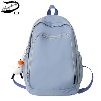 Fengdong yüksek okul sırt çantası düz renk okul çantaları kadınlar için su geçirmez hafif dizüstü bilgisayar seyahat sırt çantası kolej kitap çantası
