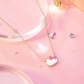 Kawaii Sanrio Aksesuarları Hello Kittys Karikatür Sevimli 2022 Yeni 925 Ayar Gümüş Kolye Anime Bebek doğum günü hediyesi Kızlar için