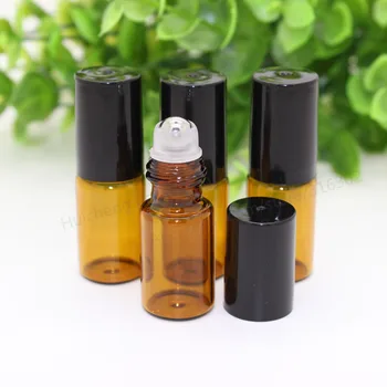 300 x Taşınabilir Boş 3ML Amber Küçük Sevimli Doldurulabilir Cam Parfüm rolon şişe deodorant kapları siyah kapaklı