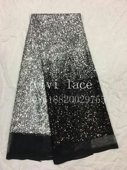 5 metre xz001-1 siyah gümüş # çiçek lüks Pullu nakış net örgü dantel kumaş elbise testere / parti elbise / durum