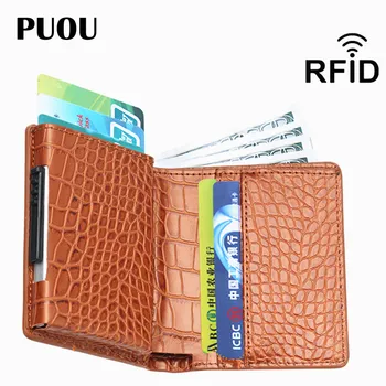 PUOU Yeni Kredi kartlıklı cüzdan RFID Koruyucu KİMLİK kredi kartı cüzdanı Kartvizit Paketi Organizatör Vaka Kutusu Kartları Paketi