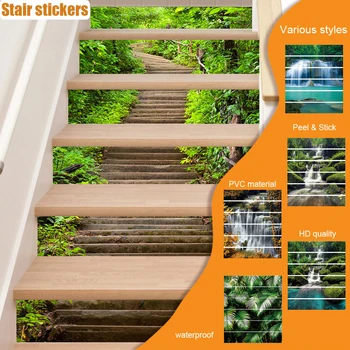 6 adet / takım Orman Yolu Orman Merdiven Sticker Ev Dekor Villa Merdiven sanatsal fresk Çıkarılabilir Kabuğu ve Sopa Su Geçirmez pvc duvar Sticker