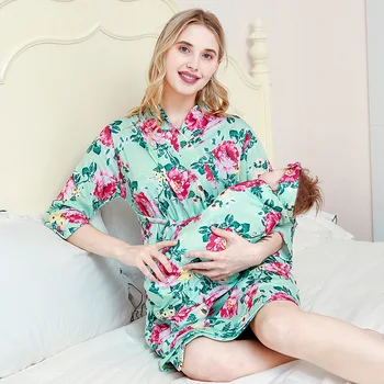 Annelik Elbiseler Yenidoğan Bebek Yaz Sarılmış Havlu Hairbands Takım Elbise Hamile Anne Doğum Sonrası Elbise Pijama Hediye Puerpera Kadınlar İçin