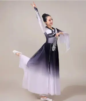 Çin Halk dansları Hanfu Kadın Mürekkep Klasik dans kostümü Vintage Sahne Elbise