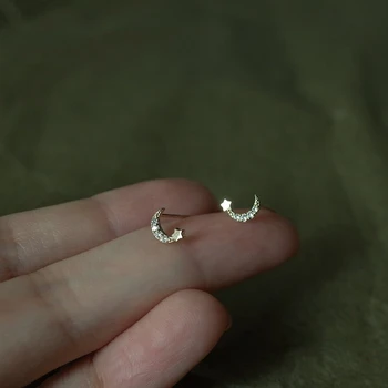 Kawiia 925 Ayar Gümüş Kaplama 14K moda takı Kristaller Jinxingyue Küpe Mini Sevimli Küçük Ay Yıldız Küpe Kadınlar için