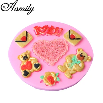 Aomily Aşk Kalp Ayı Şekli Silikon Kalıplar Fondan Çikolata Bakeware Kalıp DIY Pasta Kek Dekorasyon Araçları Ekmek Araçları