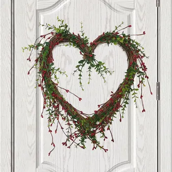 Kalp Çelenk El Yapımı Doğal Asma Çelenk Rustik Dal Kırmızı Berry Çelenk sevgililer Günü Düğün Parti Noel İçin