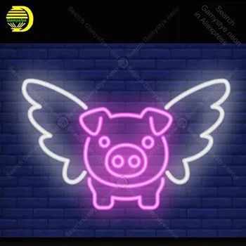 Neon burcu domuz var kanat gerçek Neon Ampuller işareti pembe İkonik Bira bar Özel güzel Lambalar reklam Letrero enseigne lümen