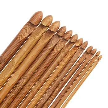 12 Adet Bambu Tığ iğne seti Tek Sivri Kömürleşmiş Örme İğneler Yerli Örgü Örgü Aracı