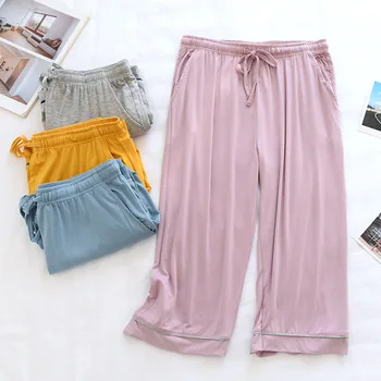 Fdfklak 2021 Yaz Yeni kadın Pijama Pantolon Modal Salonu Aşınma İnce Yüksek Bel Eğlence Ev Dipleri Buzağı Uzunlukta Pantolon