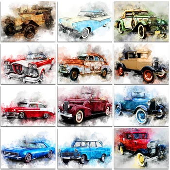 5D Elmas Boyama Arabalar Tam Kare Dıy Elmas Nakış Suluboya nostaljik araba Çapraz Dikiş Taklidi Kiti Mozaik Ev Dekor