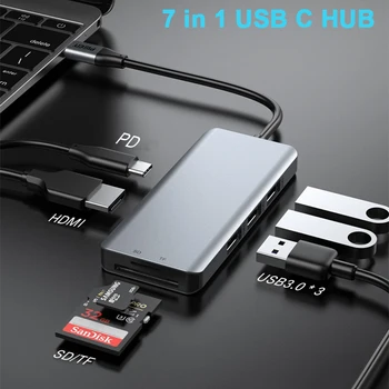7 in 1 USB C HUB Tipi C Çoklu USB 3.0 HUB HDMI adaptörü Dock MacBook Pro için Huawei Mate 30 USB - C 3.1 Splitter Bağlantı Noktası Tipi C HUB