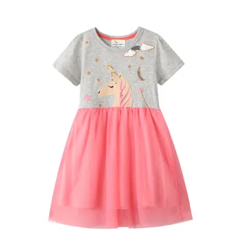 2021 Yaz Prenses Dantel Elbise Kostüm Kız Bebek Doğum Günü parti giysileri Sevimli Elbiseler Çocuk Giyim Nakış Unicorn yıldız