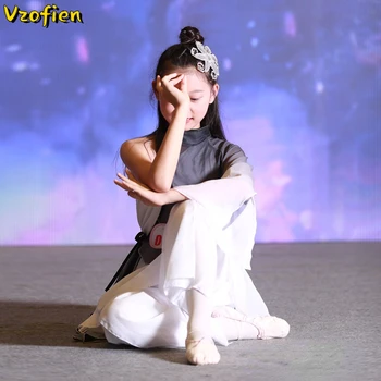 Geleneksel Çin halk dans kostümü Kız Çocuk Yangko Dans Giyim Mürekkep Degrade Klasik Şemsiye Dans Performansı