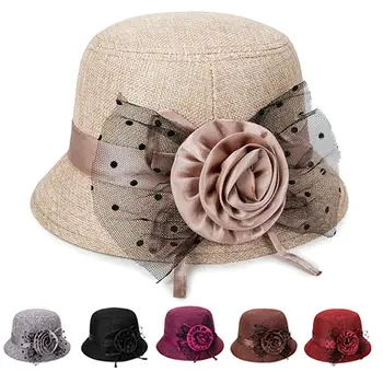 Kadın Polka Dot Örgü Çiçek Melon Kova Şapka Açık Güneşlik Havza Kap Kadınlar İçin Şapka Moda Yay-düğüm Kap Vintage Zarif