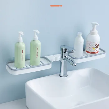 1 adet Dönebilen Depolama Tutucu Raf Organizatör Banyo Raf Şampuan Tepsi Standı Sondaj sabit raf Duvar Ev Eşyası