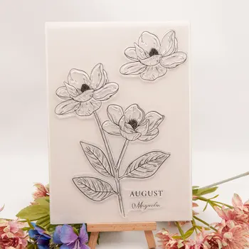 Çiçekler Manolya Temizle Pullar Şeffaf Silikon Conta DIY Scrapbooking Kart Yapımı için Fotoğraf Albümü Dekorasyon El Sanatları Hediye