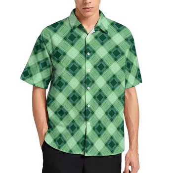 Soyut Geo Baskı Tatil Gömlek Damalı Ekose Yaz Casual Gömlek Adam Vintage Bluzlar Grafik Giyim Büyük Boy