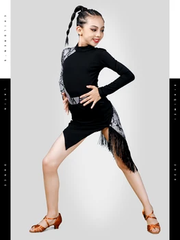 Yeni Latin Dans Elbise Kız Tulum Saçak Etek Salıncak Püskül Giyim Çocuklar Leopar Elbise Performans Takım Elbise Rumba Dans Kostümleri
