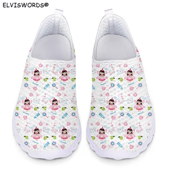 ELVISWORDS Saf Renk Diş Koruyucu Küçük Melek Desen Rahat yürüyüş ayakkabısı Kadınlar için Şık Kadın Sneakers Flats Loafer'lar