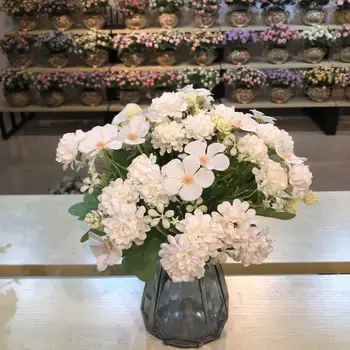 Yapay çiçekler Ortanca Şube Noel Ev Dekor Sonbahar İpek Plastik Çiçek Sahte Çiçek Parti Odası Dekorasyon
