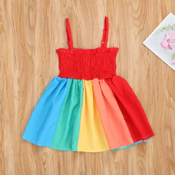 Sevimli Kız Elbise 2021 Toddler Bebek Kız Yaz Pamuk Sling Gökkuşağı Elbise Tül Parti Elbise Boyutu 2-6M