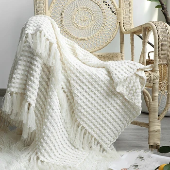 Iskandinav Beyaz Rahat Battaniye atar yumuşak Rahat Örme Şal kanepe battaniyesi Yatak Uç kapağı Seyahat otel Dekoratif yatak örtüsü