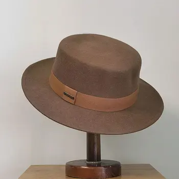 Yeni Retro Kış Sonbahar Kadın Erkek silindir şapka %100 % Yün fötr şapka Şapkalar Kemer Şerit Dekore Bayanlar Şapka Şapka Düz Ağız Rahat Kapaklar