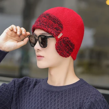 Erkek Kapaklar Kış Tutmak Kulak Sıcak Kasketleri Erkek Örme Sıcak Şapka Kapaklar Kış açık hava şapkası Kış Sıcak Düz Renk Moda