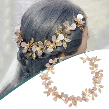 Kadın Çiçek Saç Çember Hipoalerjenik Alaşım Yapay İnciler Hairband Düğün Maskeli Gösterisi D88