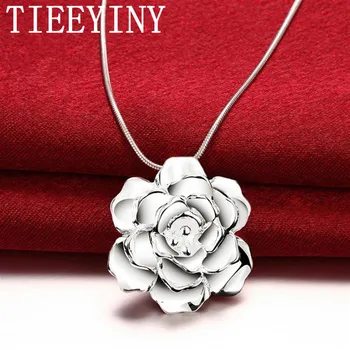 TIEEYINY 925 Ayar Gümüş Güzel Çiçekler 18 İnç Kolye Kolye Kolye Kadın Kolye moda takı Düğün Hediyesi
