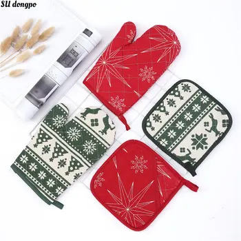 Yeni Noel Süslemeleri mikrodalga fırın eldivenleri yalıtım matı Takım Elbise Kırmızı / Yeşil Noel Ev Mutfak Malzemeleri