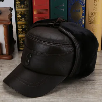 X167 Yetişkin Hakiki Deri Şapka Yaşlı Kadife Sıcak Bombacı Şapka Yetişkin Sıcak Koyun Derisi Düz tepeli kışlık şapkalar Eear Korumak Sıcak Şapka