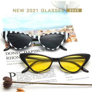 WENLCCK Siyah ve beyaz çizgili podyum gösterisi yeni moda kedi gözü güneş gözlüğü kadın 2022 küçük çerçeve gözlük Avrupa ve Amerikan