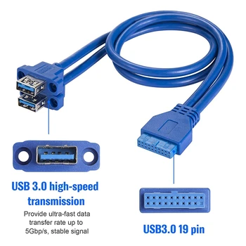 USB3.0 Faceplate Kablo 19 Pin Çift Bir Konnektör USB3. 0 Kablo DIY Muhafaza Vidalar ile-Mavi (0.5 M/1.64 Ft)
