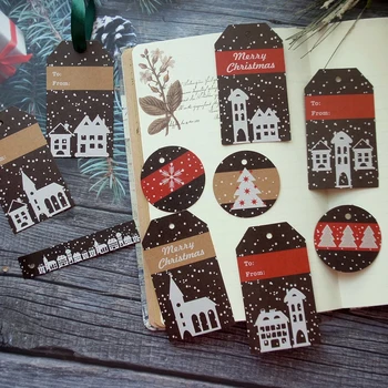 Bu Noel Günü Tasarım Kraft Kağıt Etiketler Ambalaj Dekorasyon Etiketler Scrapbooking DIY hakkında Snowed 100pcs 