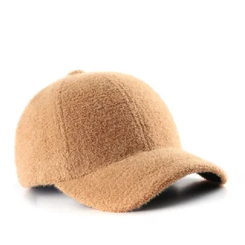Beyzbol şapkası Kadın Katı Faux Kürk Şapka Kalın Sıcak Snapback Kış Sonbahar Kapaklar Rahat Lambswool şoför şapkası Retro Kemik Şapkalar