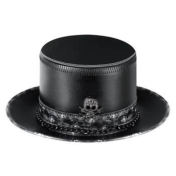Gotik Orijinal Cadılar Bayramı Cosplay Yüksek dereceli Deri Şapka Retro Kubbe Steampunk Kafatası Sihirli Üst Kapağı Moda Serin Sahne Parti