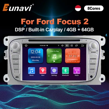 Eunavi Android Araba Radyo FORD Focus 2 İçin II Mondeo S-MAX C-MAX Galaxy Multimeida Video Oynatıcı DSP Carplay Otomatik 2 Din DVD GPS