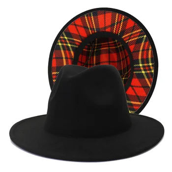 2021 Yeni Yüksek Kalite Toptan Sonbahar / kış Patchwork Çift taraflı Yün fötr şapka Şapka Kadın Erkek Zarif Şapka ve Kapaklar