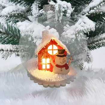 LED yılbaşı ışık topları şeffaf Noel Süs Kar Evi Kardan Adam Noel Ağacı kolye Parti Dekor 2023 Yeni Yıl Navidad