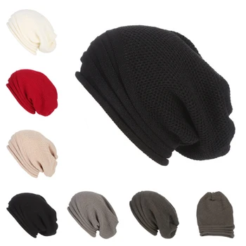 Kış Baggy sarkık şapka Çok çizgili şapka Yün Örme Sıcak Kap Erkekler Kadınlar için