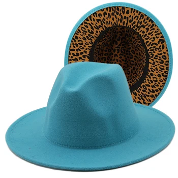 Iki renkli Fedora Şapka renk leopar şapka sahne bayanlar yeni dokulu şapka karışık renk caz şapka Fedora şapka hip hop kış geniş kenarlı şapka