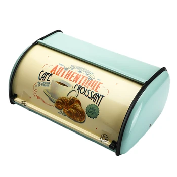 Vintage Ekmek Kutusu saklama kutusu Toplama Üst Açık Mavi Küçük Toz Kaplı Ekmek Demir Aperatif Kutuları Gıda Containerfor Mutfak Ev De