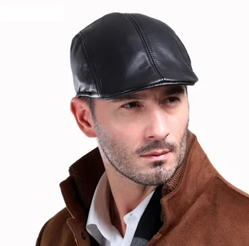 sıfır balık kürk deri bere şapka Yeni Tasarım erkek 100 % Hakiki Deri Kap / Newsboy / Bere / Cabbie Şapka / Golf Şapka koyun derisi kapaklar