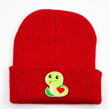 Karikatür yılan nakış Pamuk Kalınlaşmak örme şapka kış sıcak şapka Skullies kap bere şapka erkekler ve kadınlar için 322